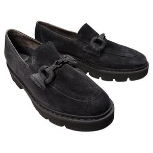 Paul Green amazingly comfortable navy suede platform loafers metal bit 8